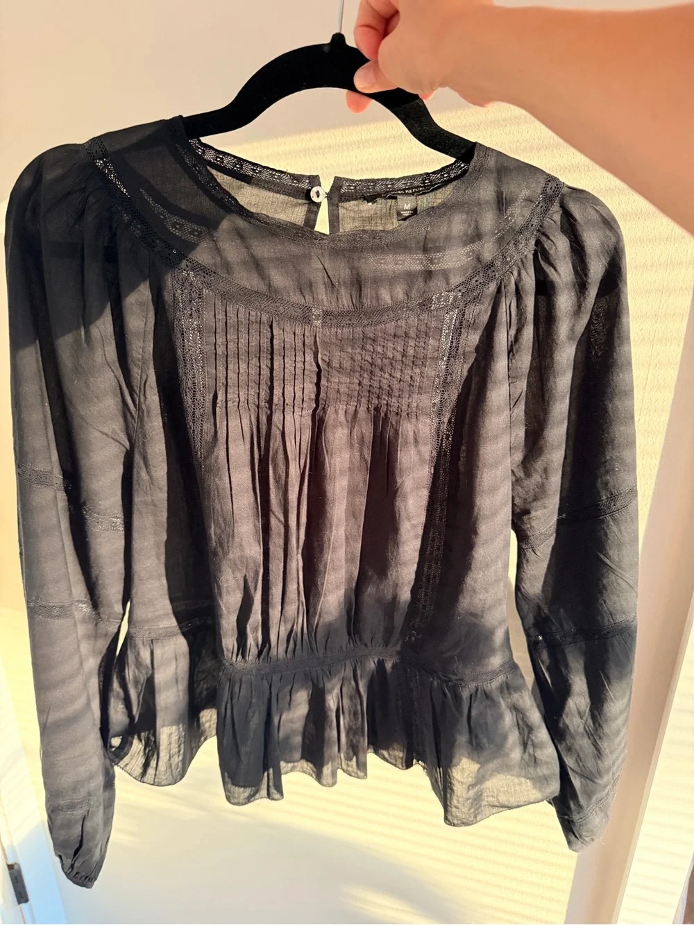 Banana Republic Nellie Cotton Voile Pintuck Picot Blouse.
